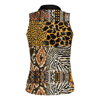 African Tribal Pattern With Wild Animal Skins Women Sleeveless Polo Shirt