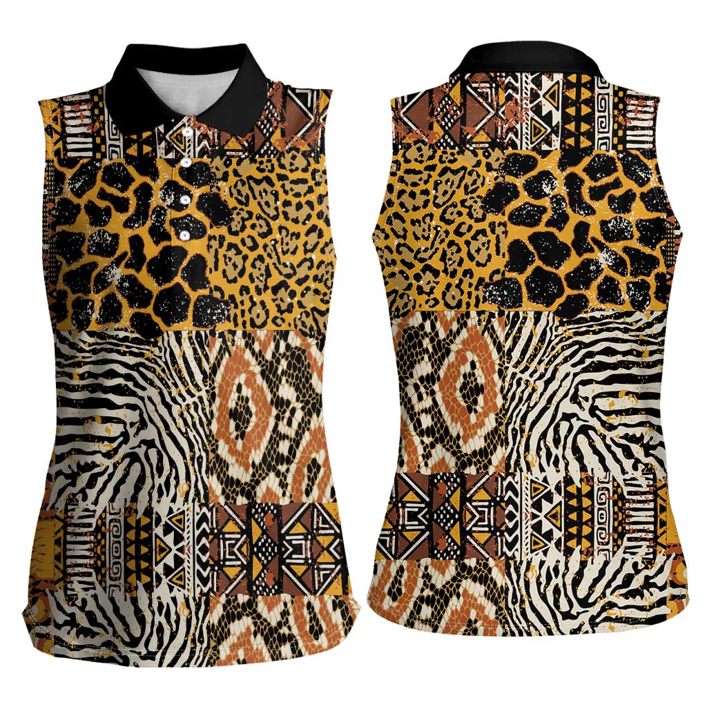 African Tribal Pattern With Wild Animal Skins Women Sleeveless Polo Shirt