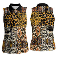 African Tribal Pattern With Wild Animal Skins Women Sleeveless Polo Shirt
