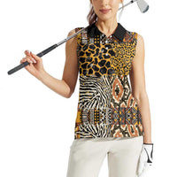 African Tribal Pattern With Wild Animal Skins Women Sleeveless Polo Shirt