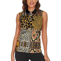 African Tribal Pattern With Wild Animal Skins Women Sleeveless Polo Shirt