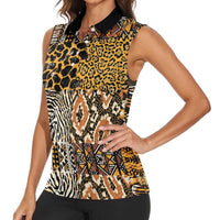 African Tribal Pattern With Wild Animal Skins Women Sleeveless Polo Shirt