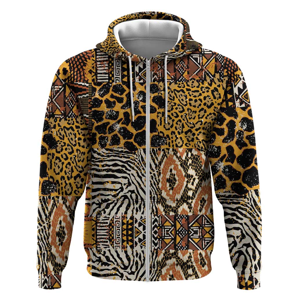 African Tribal Pattern With Wild Animal Skins Zip Hoodie