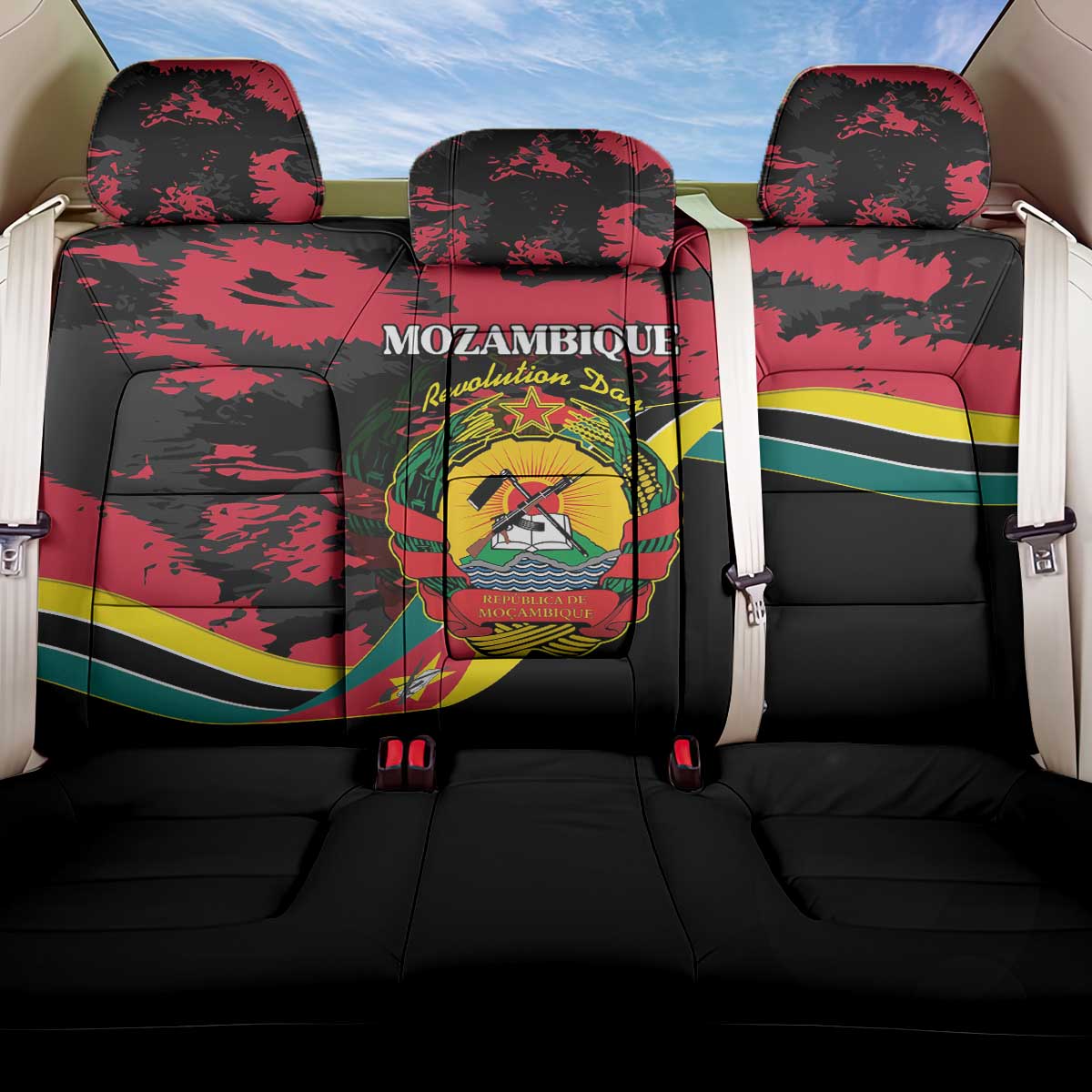 Mozambique Revolution Day Back Car Seat Cover Coat Of Arms FRELIMO - Wonder Print Shop