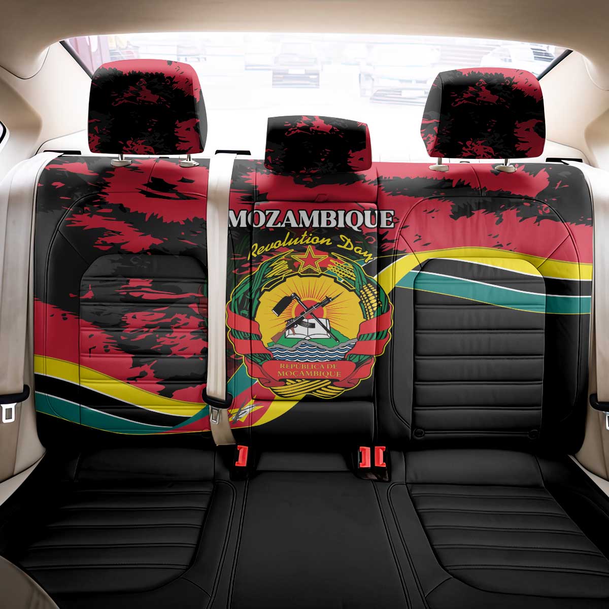 Mozambique Revolution Day Back Car Seat Cover Coat Of Arms FRELIMO - Wonder Print Shop