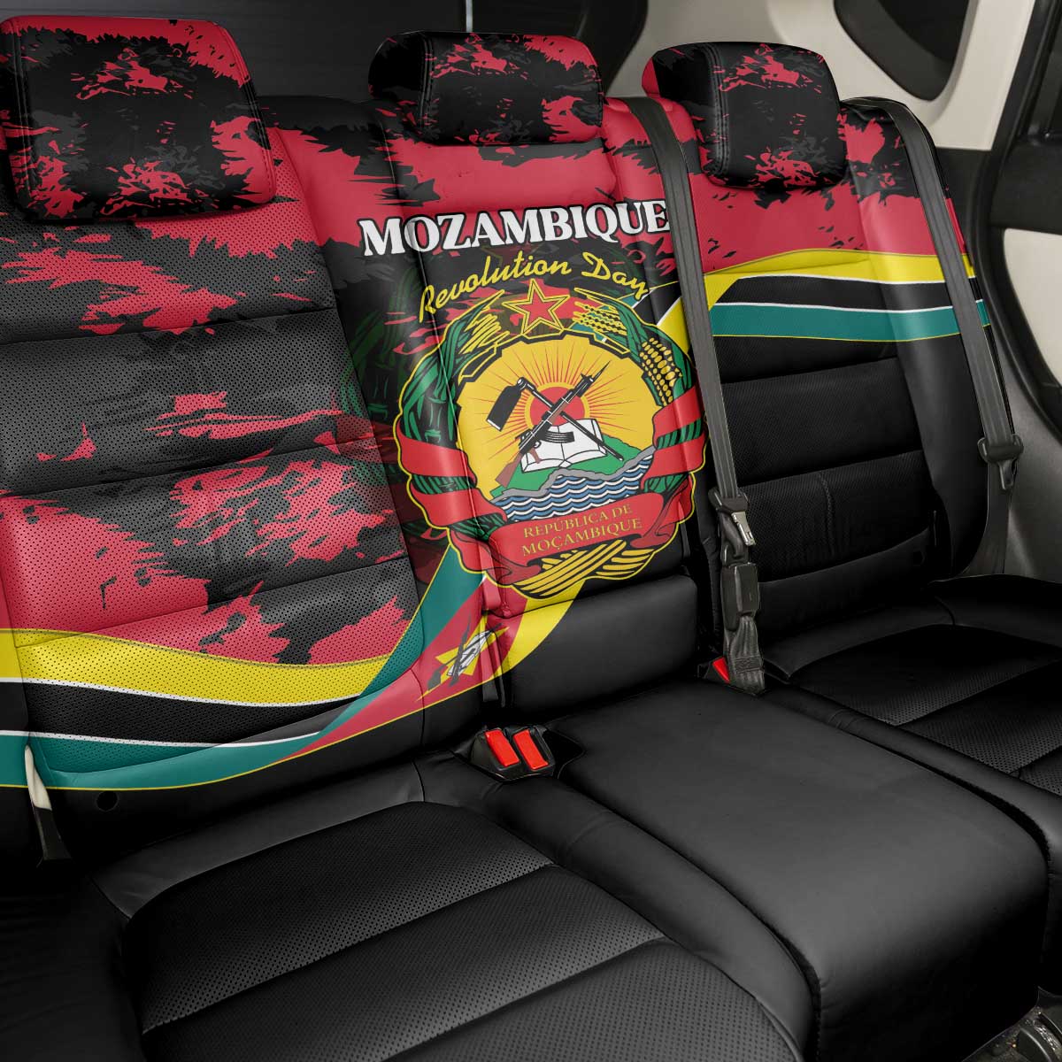 Mozambique Revolution Day Back Car Seat Cover Coat Of Arms FRELIMO - Wonder Print Shop