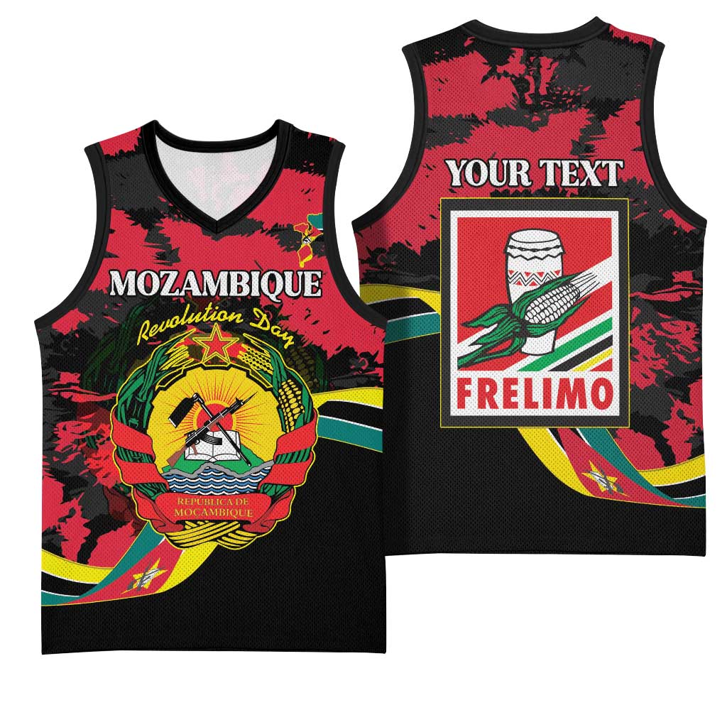 Personalized Mozambique Revolution Day Basketball Jersey Coat Of Arms FRELIMO - Wonder Print Shop