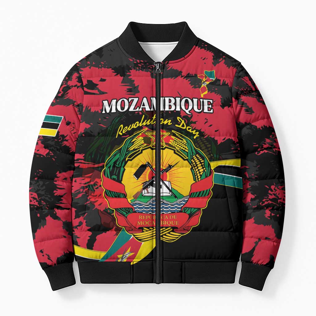 Personalized Mozambique Revolution Day Bomber Puffer Jacket Coat Of Arms FRELIMO - Wonder Print Shop