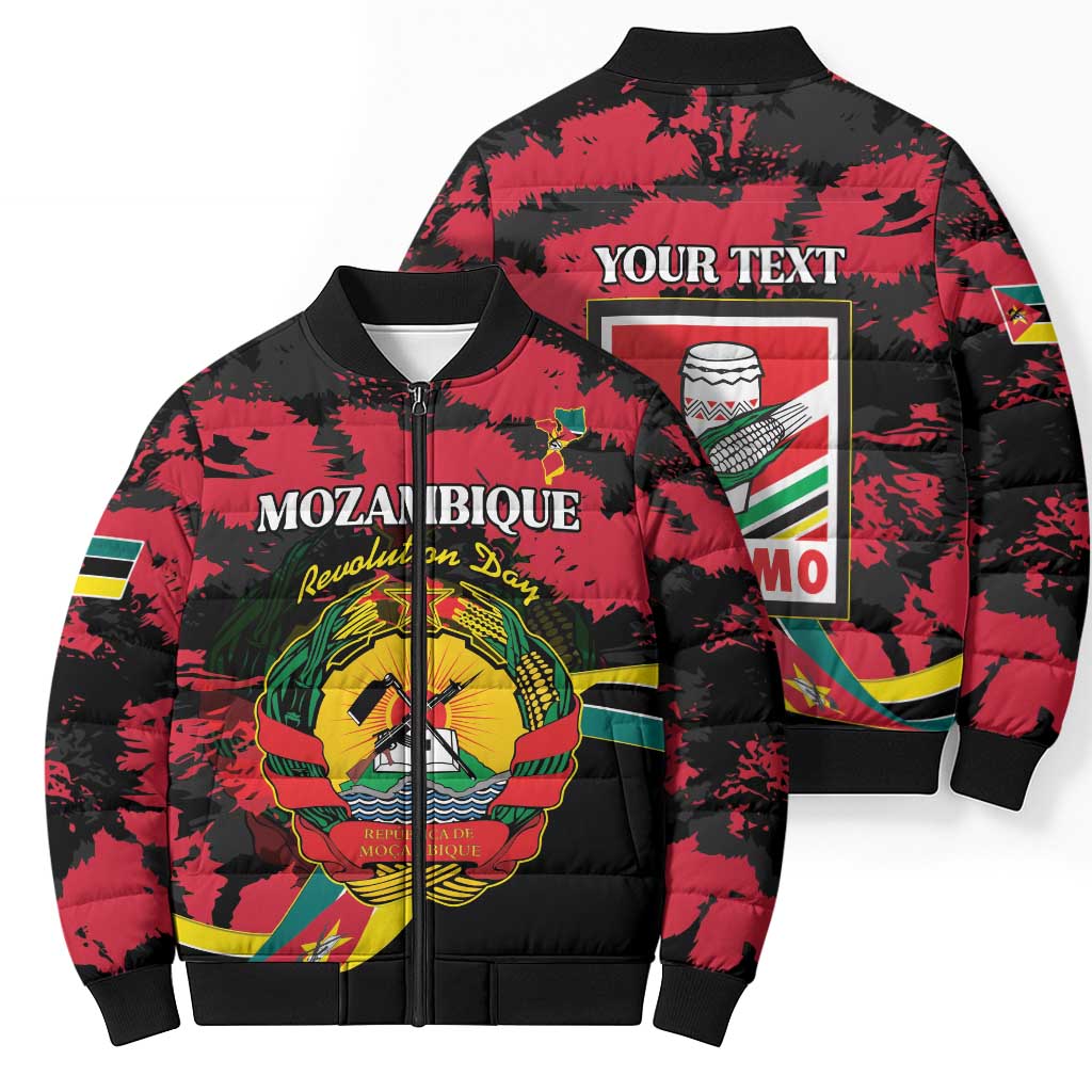 Personalized Mozambique Revolution Day Bomber Puffer Jacket Coat Of Arms FRELIMO - Wonder Print Shop