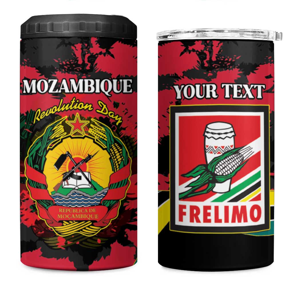 Personalized Mozambique Revolution Day 4 in 1 Can Cooler Tumbler Coat Of Arms FRELIMO - Wonder Print Shop