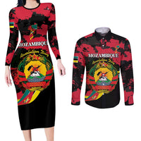 Personalized Mozambique Revolution Day Couples Matching Long Sleeve Bodycon Dress and Long Sleeve Button Shirt Coat Of Arms FRELIMO - Wonder Print Shop