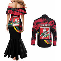 Personalized Mozambique Revolution Day Couples Matching Mermaid Dress and Long Sleeve Button Shirt Coat Of Arms FRELIMO - Wonder Print Shop