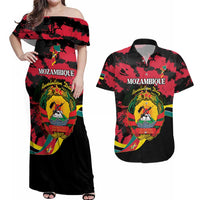 Personalized Mozambique Revolution Day Couples Matching Off Shoulder Maxi Dress and Hawaiian Shirt Coat Of Arms FRELIMO - Wonder Print Shop