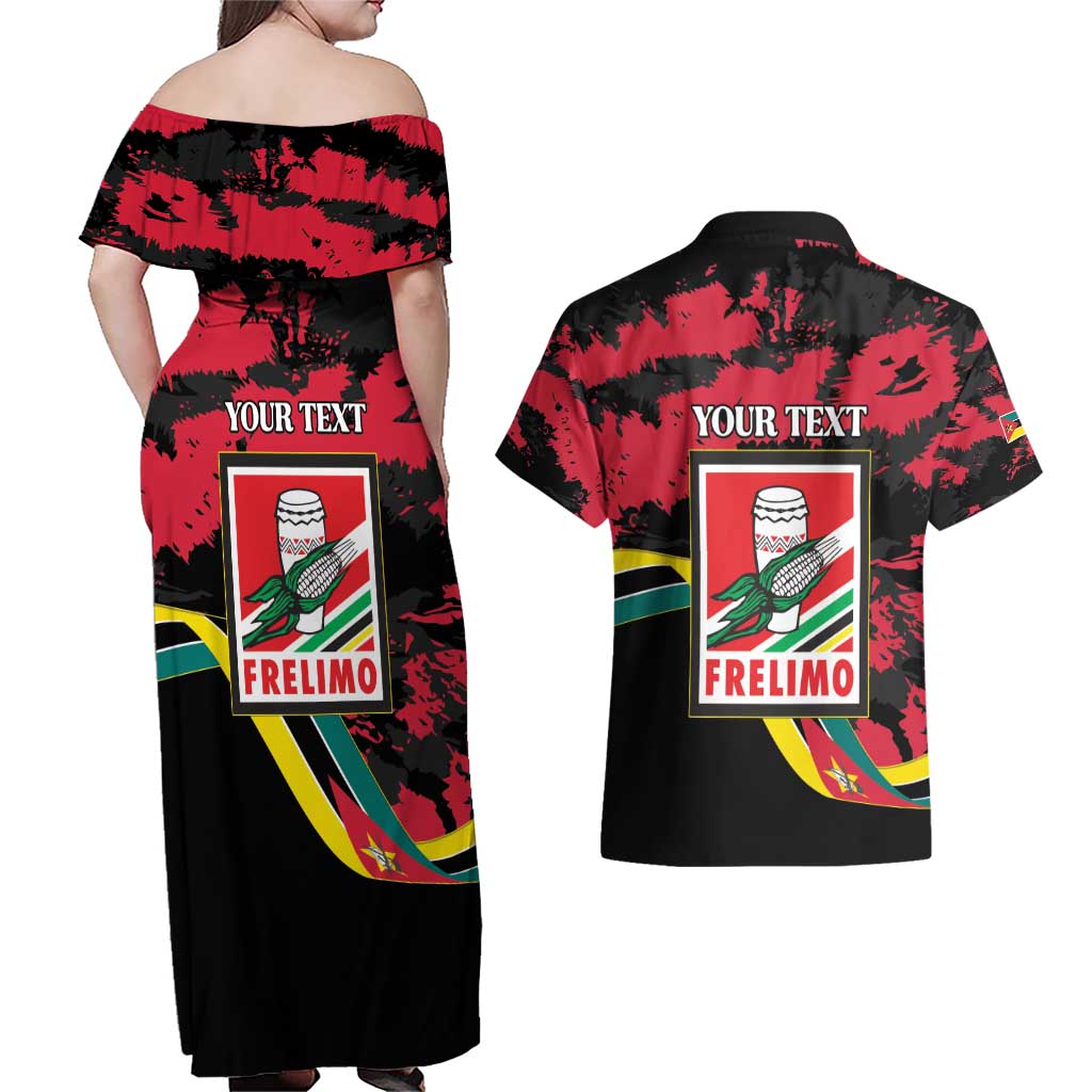 Personalized Mozambique Revolution Day Couples Matching Off Shoulder Maxi Dress and Hawaiian Shirt Coat Of Arms FRELIMO - Wonder Print Shop