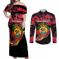 Personalized Mozambique Revolution Day Couples Matching Off Shoulder Maxi Dress and Long Sleeve Button Shirt Coat Of Arms FRELIMO - Wonder Print Shop