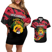 Personalized Mozambique Revolution Day Couples Matching Off Shoulder Short Dress and Hawaiian Shirt Coat Of Arms FRELIMO - Wonder Print Shop