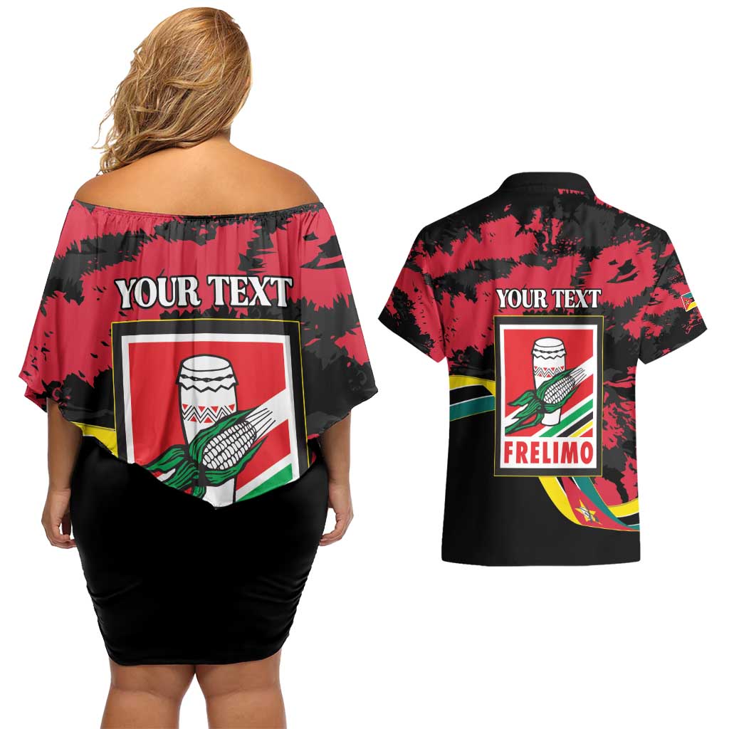 Personalized Mozambique Revolution Day Couples Matching Off Shoulder Short Dress and Hawaiian Shirt Coat Of Arms FRELIMO - Wonder Print Shop