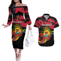 Personalized Mozambique Revolution Day Couples Matching Off The Shoulder Long Sleeve Dress and Hawaiian Shirt Coat Of Arms FRELIMO - Wonder Print Shop