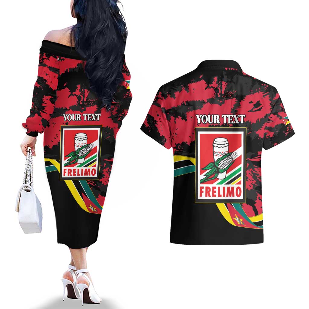 Personalized Mozambique Revolution Day Couples Matching Off The Shoulder Long Sleeve Dress and Hawaiian Shirt Coat Of Arms FRELIMO - Wonder Print Shop