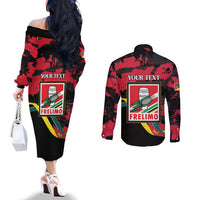 Personalized Mozambique Revolution Day Couples Matching Off The Shoulder Long Sleeve Dress and Long Sleeve Button Shirt Coat Of Arms FRELIMO - Wonder Print Shop