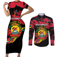 Personalized Mozambique Revolution Day Couples Matching Short Sleeve Bodycon Dress and Long Sleeve Button Shirt Coat Of Arms FRELIMO - Wonder Print Shop