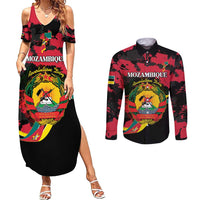 Personalized Mozambique Revolution Day Couples Matching Summer Maxi Dress and Long Sleeve Button Shirt Coat Of Arms FRELIMO - Wonder Print Shop