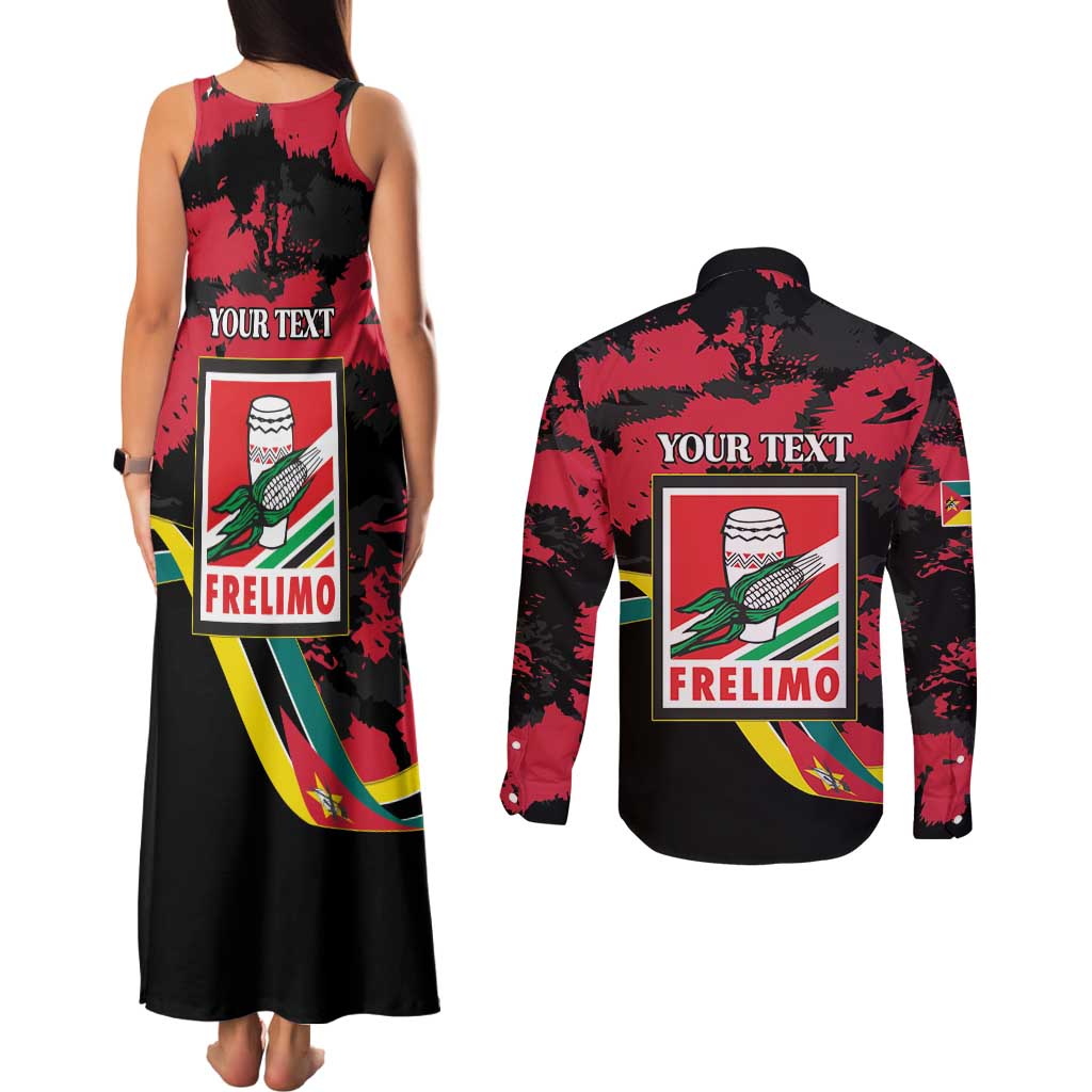 Personalized Mozambique Revolution Day Couples Matching Tank Maxi Dress and Long Sleeve Button Shirt Coat Of Arms FRELIMO - Wonder Print Shop