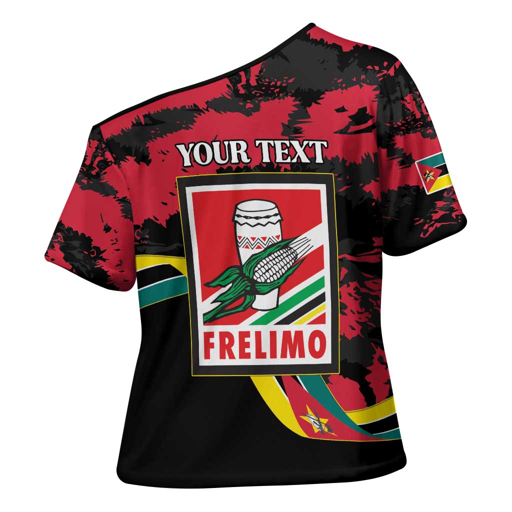 Personalized Mozambique Revolution Day Cross Shoulder Shirt Coat Of Arms FRELIMO - Wonder Print Shop