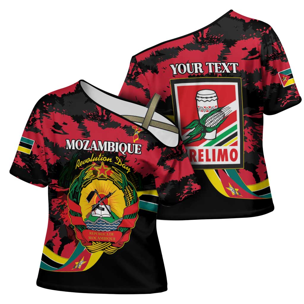 Personalized Mozambique Revolution Day Cross Shoulder Shirt Coat Of Arms FRELIMO - Wonder Print Shop