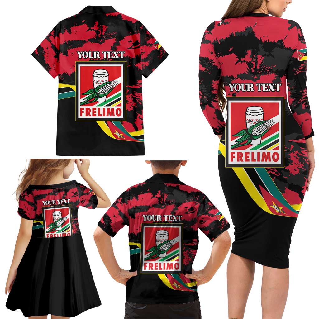 Personalized Mozambique Revolution Day Family Matching Long Sleeve Bodycon Dress and Hawaiian Shirt Coat Of Arms FRELIMO - Wonder Print Shop