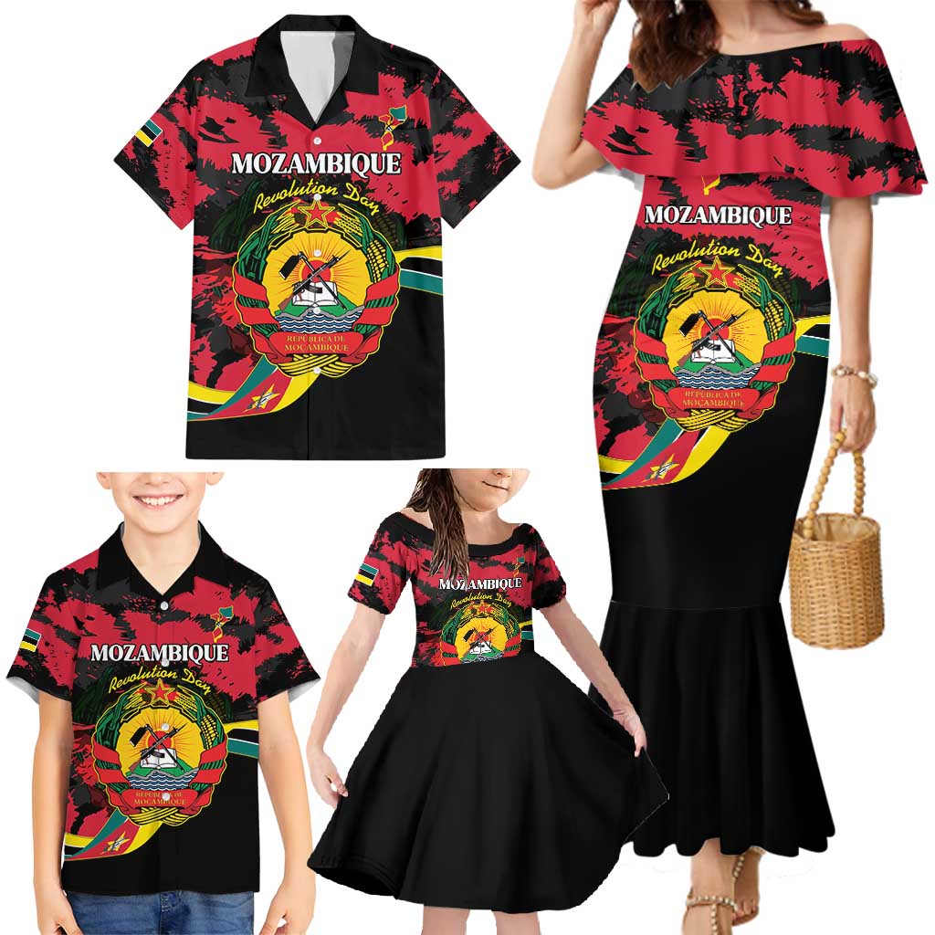 Personalized Mozambique Revolution Day Family Matching Mermaid Dress and Hawaiian Shirt Coat Of Arms FRELIMO - Wonder Print Shop