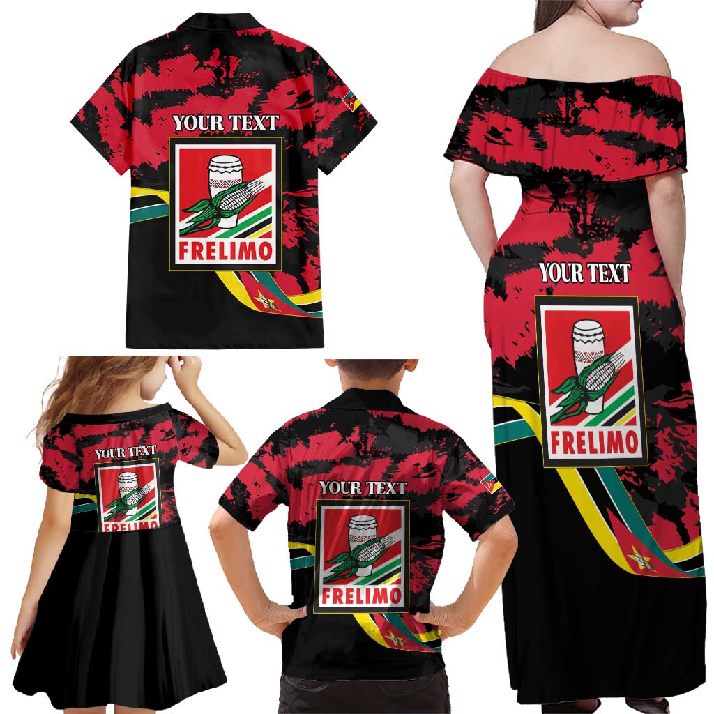 Personalized Mozambique Revolution Day Family Matching Off Shoulder Maxi Dress and Hawaiian Shirt Coat Of Arms FRELIMO - Wonder Print Shop