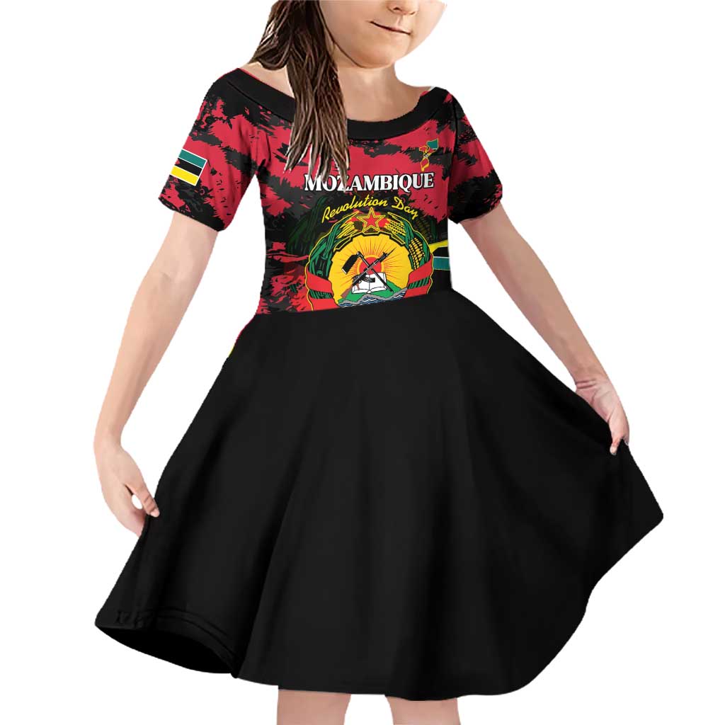 Personalized Mozambique Revolution Day Family Matching Off Shoulder Short Dress and Hawaiian Shirt Coat Of Arms FRELIMO - Wonder Print Shop