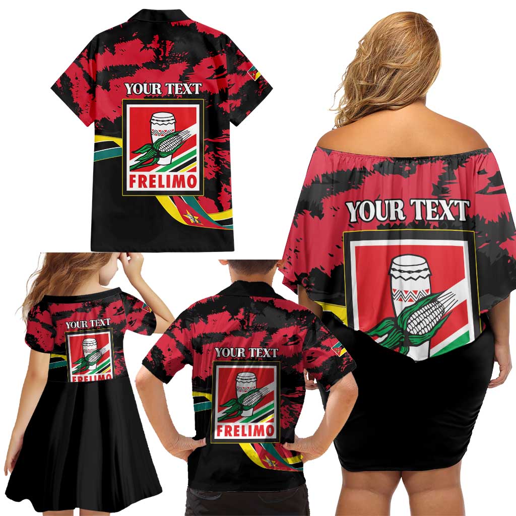 Personalized Mozambique Revolution Day Family Matching Off Shoulder Short Dress and Hawaiian Shirt Coat Of Arms FRELIMO - Wonder Print Shop