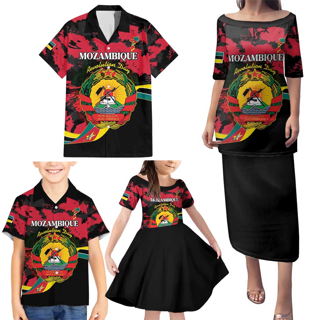 Personalized Mozambique Revolution Day Family Matching Puletasi and Hawaiian Shirt Coat Of Arms FRELIMO - Wonder Print Shop