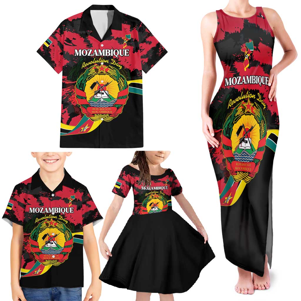 Personalized Mozambique Revolution Day Family Matching Tank Maxi Dress and Hawaiian Shirt Coat Of Arms FRELIMO - Wonder Print Shop