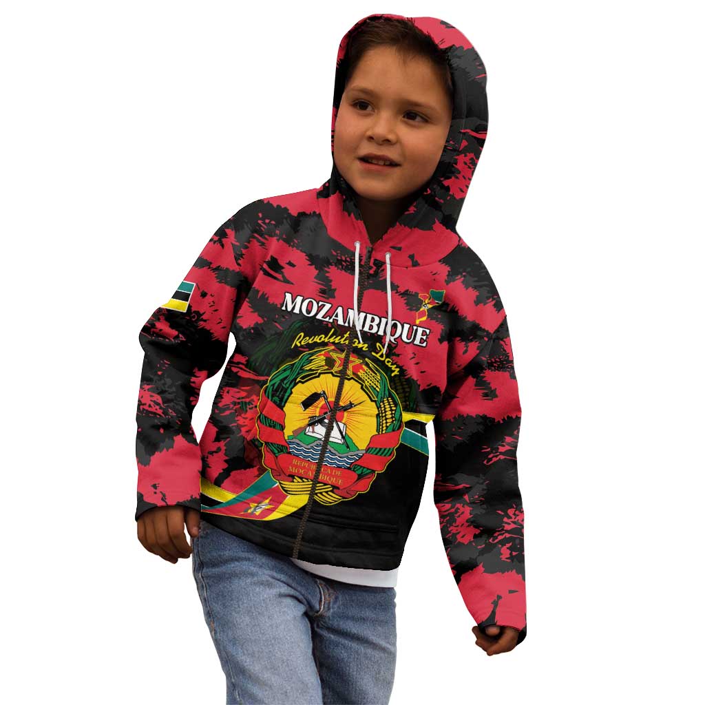 Personalized Mozambique Revolution Day Kid Hoodie Coat Of Arms FRELIMO - Wonder Print Shop