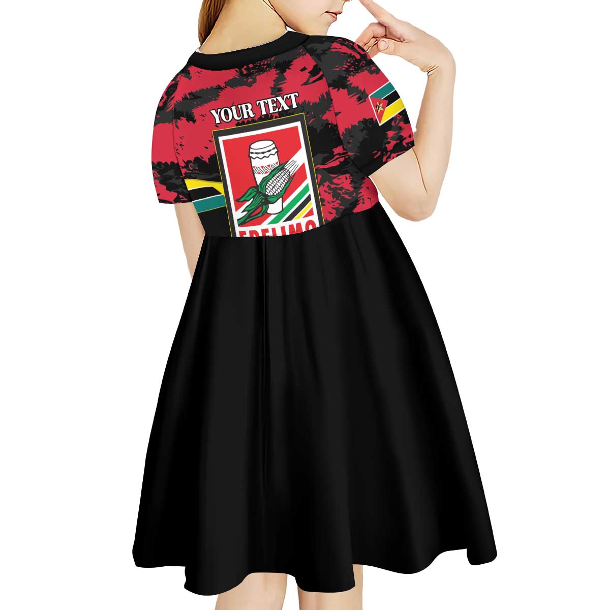Personalized Mozambique Revolution Day Kid Short Sleeve Dress Coat Of Arms FRELIMO - Wonder Print Shop
