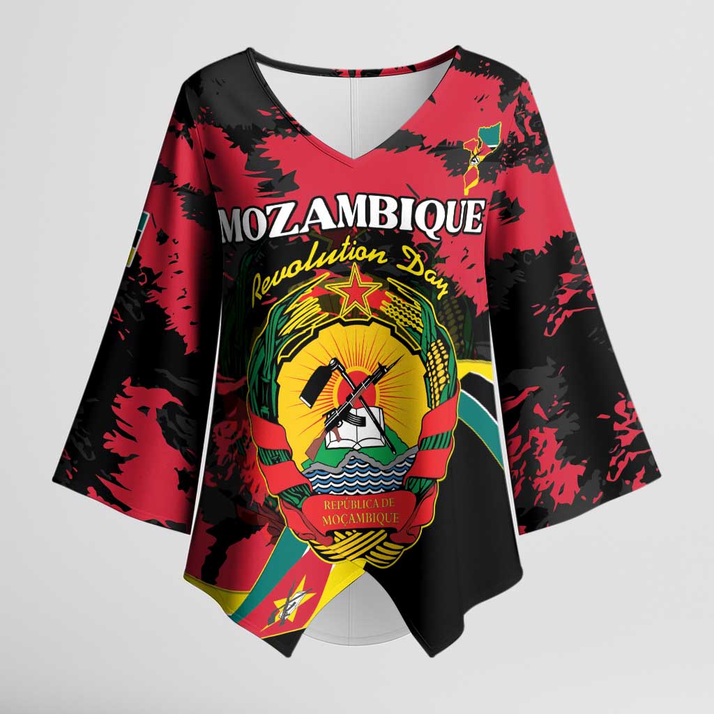 Personalized Mozambique Revolution Day Kimono Sleeve Blouse Coat Of Arms FRELIMO - Wonder Print Shop