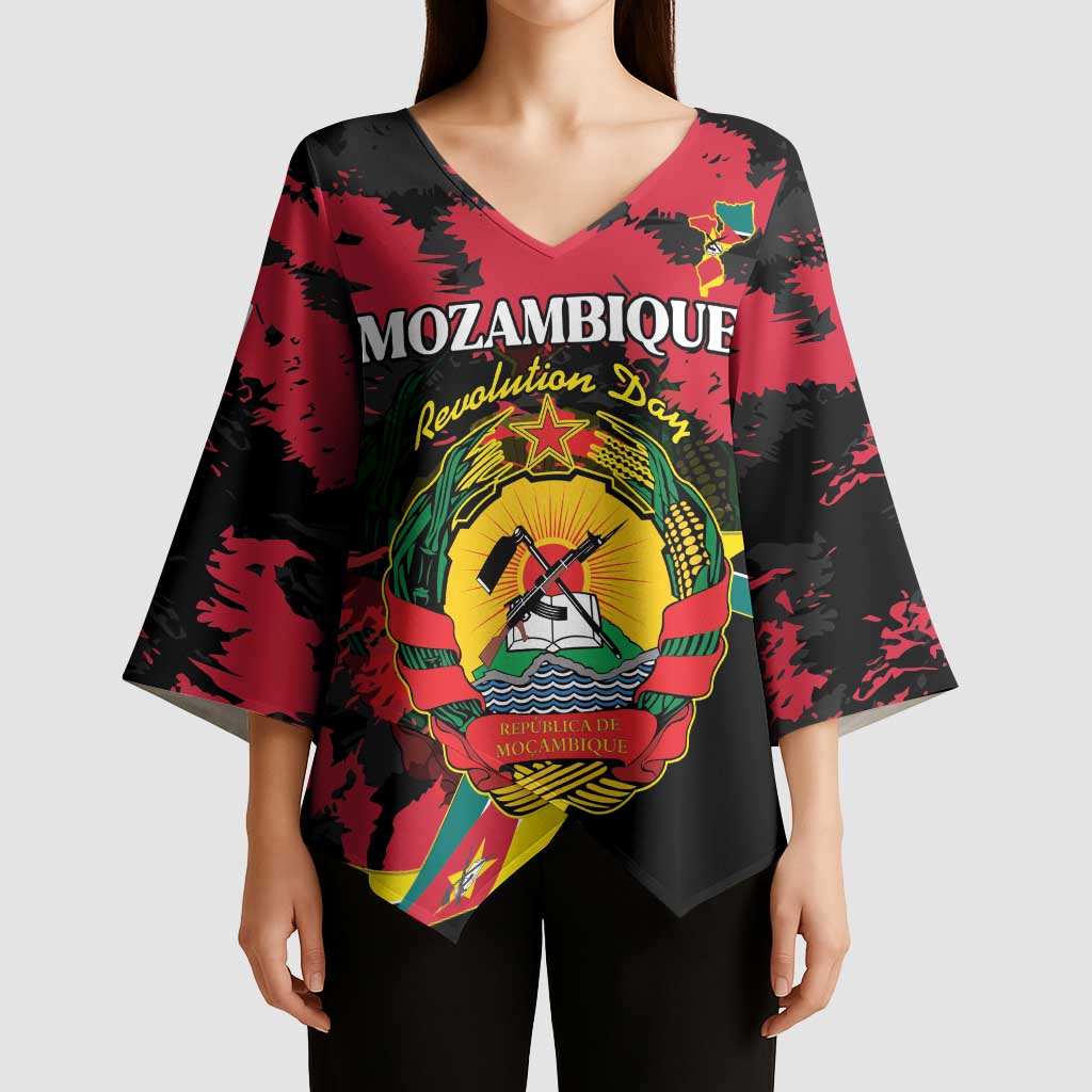 Personalized Mozambique Revolution Day Kimono Sleeve Blouse Coat Of Arms FRELIMO - Wonder Print Shop