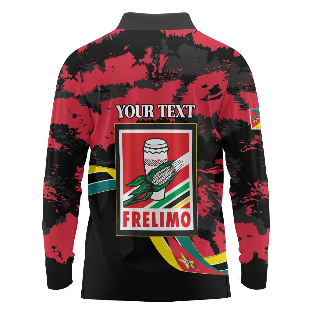 Personalized Mozambique Revolution Day Long Sleeve Polo Shirt Coat Of Arms FRELIMO - Wonder Print Shop