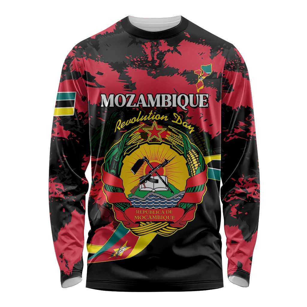 Personalized Mozambique Revolution Day Long Sleeve Shirt Coat Of Arms FRELIMO - Wonder Print Shop