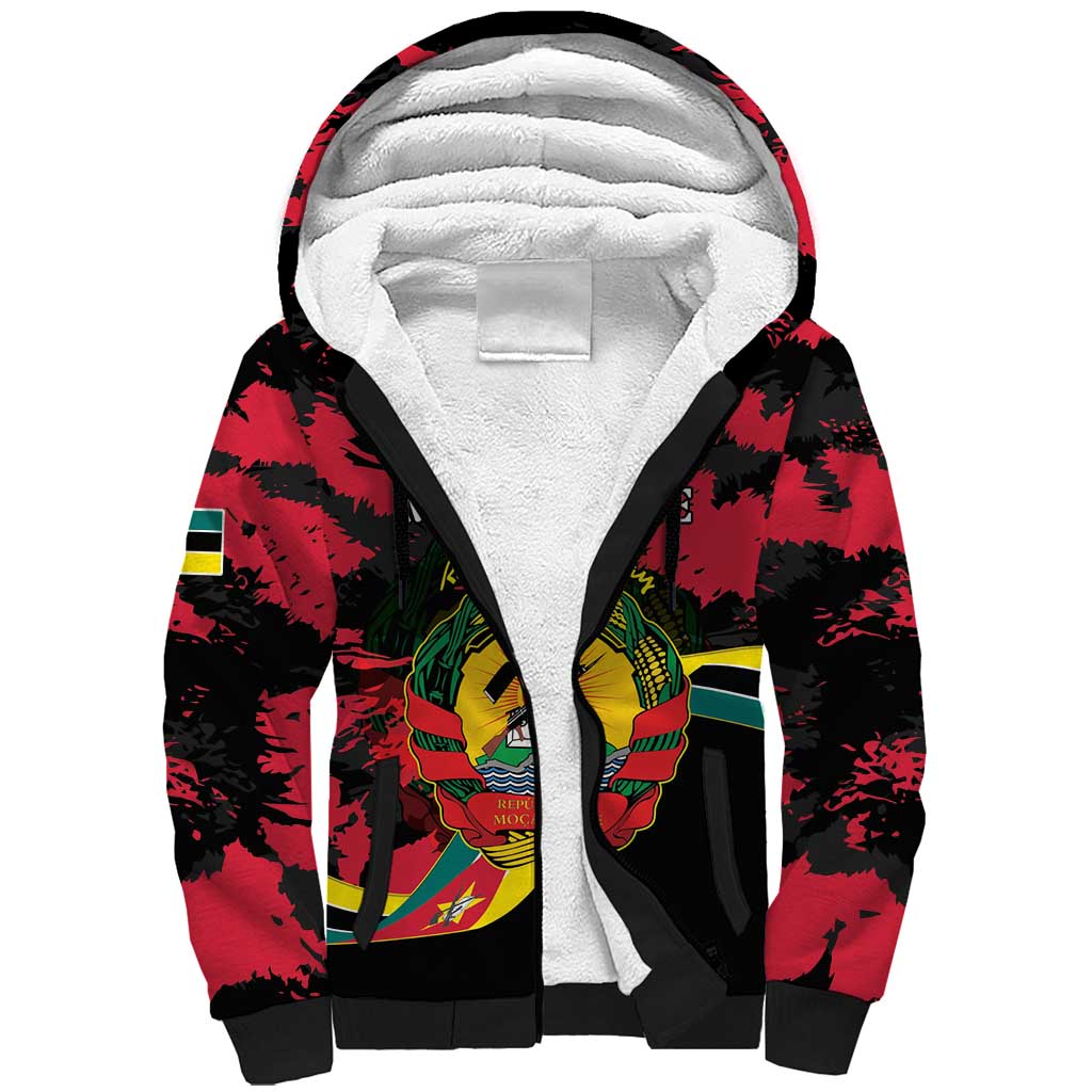 Personalized Mozambique Revolution Day Sherpa Hoodie Coat Of Arms FRELIMO - Wonder Print Shop