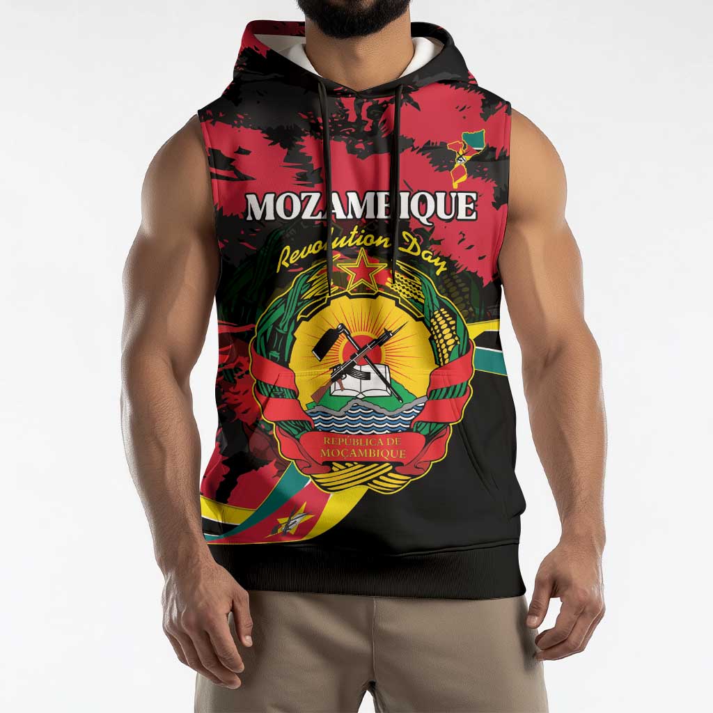 Personalized Mozambique Revolution Day Sleeveless Hoodie Coat Of Arms FRELIMO - Wonder Print Shop