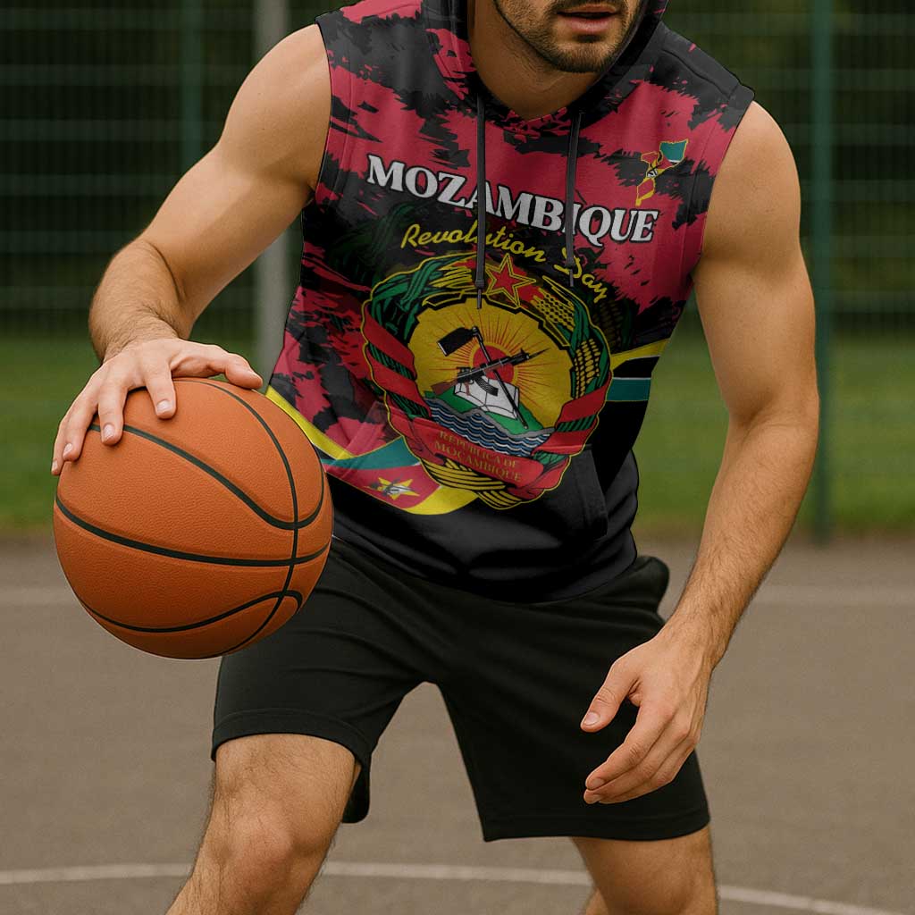 Personalized Mozambique Revolution Day Sleeveless Hoodie Coat Of Arms FRELIMO - Wonder Print Shop