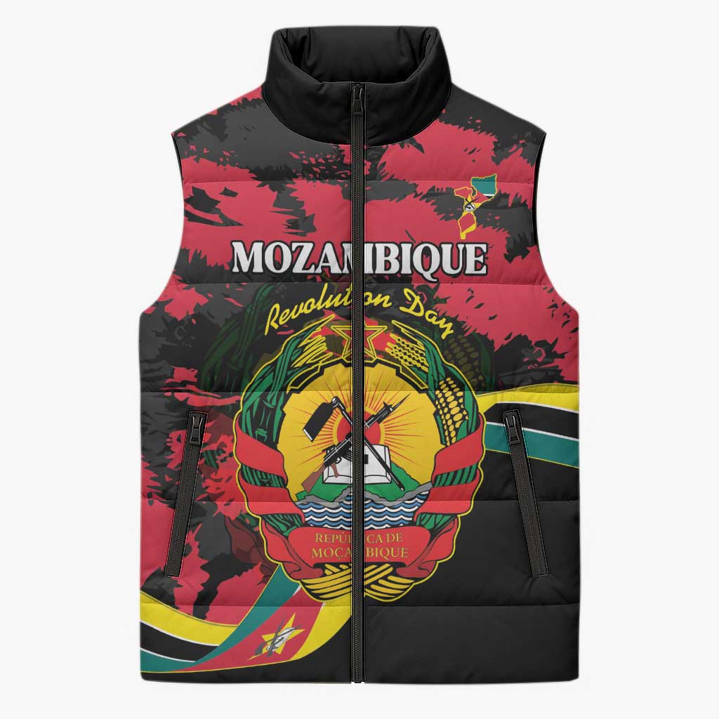 Personalized Mozambique Revolution Day Sleeveless Puffer Jacket Coat Of Arms FRELIMO - Wonder Print Shop
