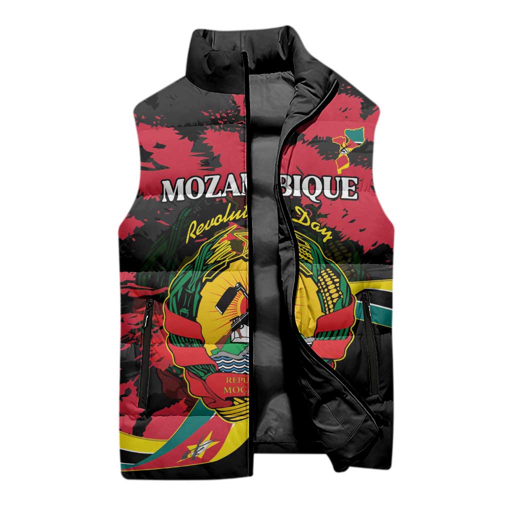Personalized Mozambique Revolution Day Sleeveless Puffer Jacket Coat Of Arms FRELIMO - Wonder Print Shop
