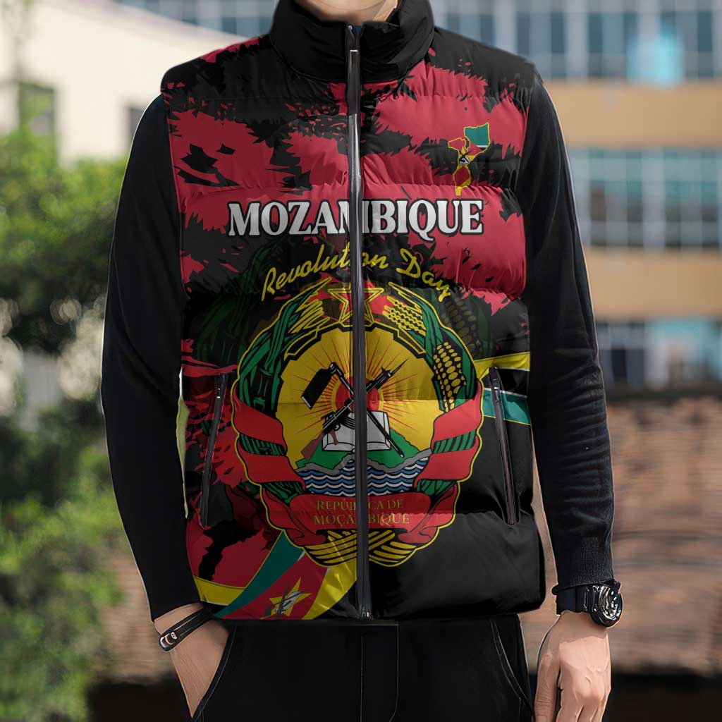 Personalized Mozambique Revolution Day Sleeveless Puffer Jacket Coat Of Arms FRELIMO - Wonder Print Shop