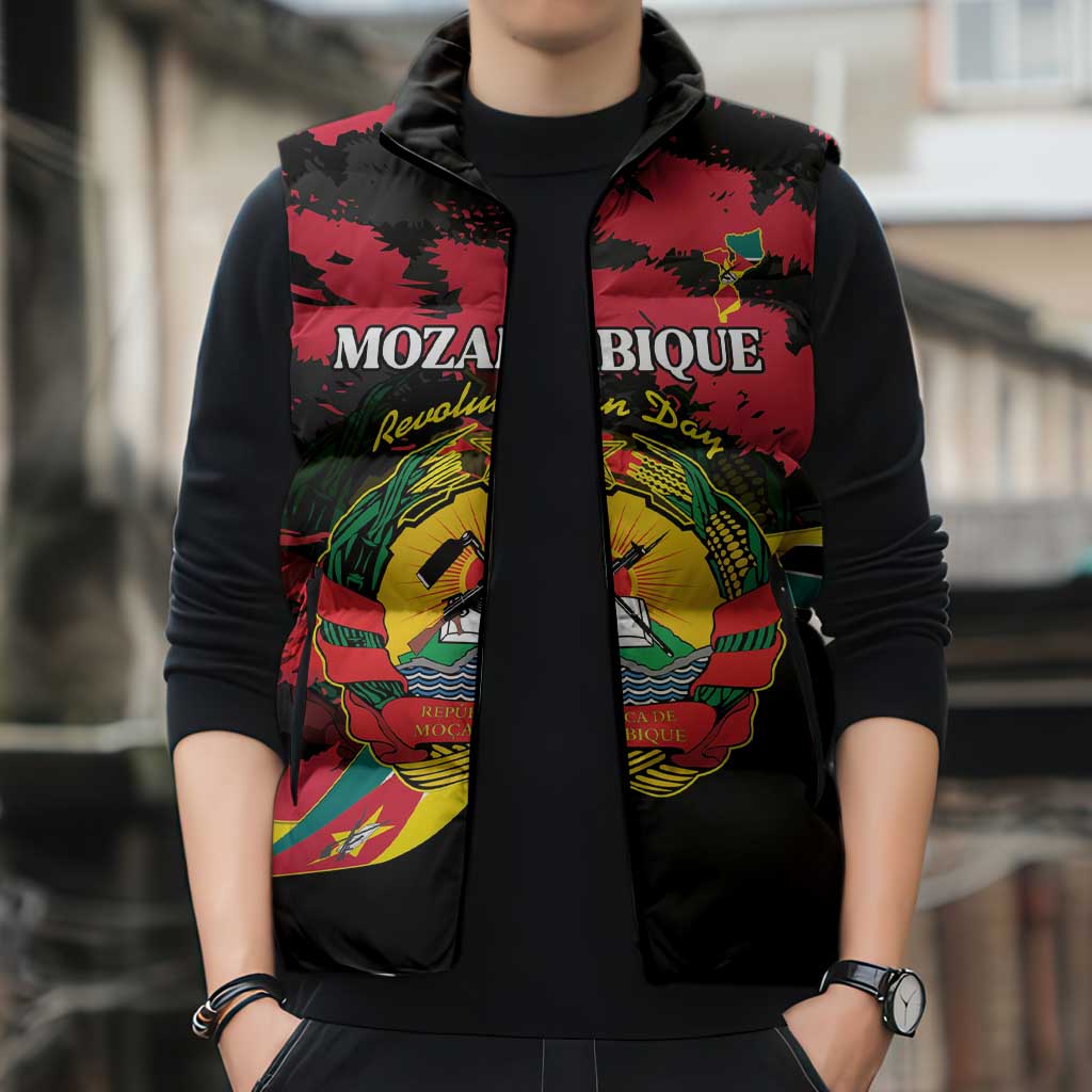 Personalized Mozambique Revolution Day Sleeveless Puffer Jacket Coat Of Arms FRELIMO - Wonder Print Shop