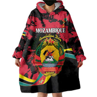 Personalized Mozambique Revolution Day Wearable Blanket Hoodie Coat Of Arms FRELIMO - Wonder Print Shop
